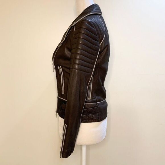 AllSaints Bixer Piped Biker Jacket Lamb Leather US 2 EU 34 UK 6 Women’s XS - Picture 5 of 10